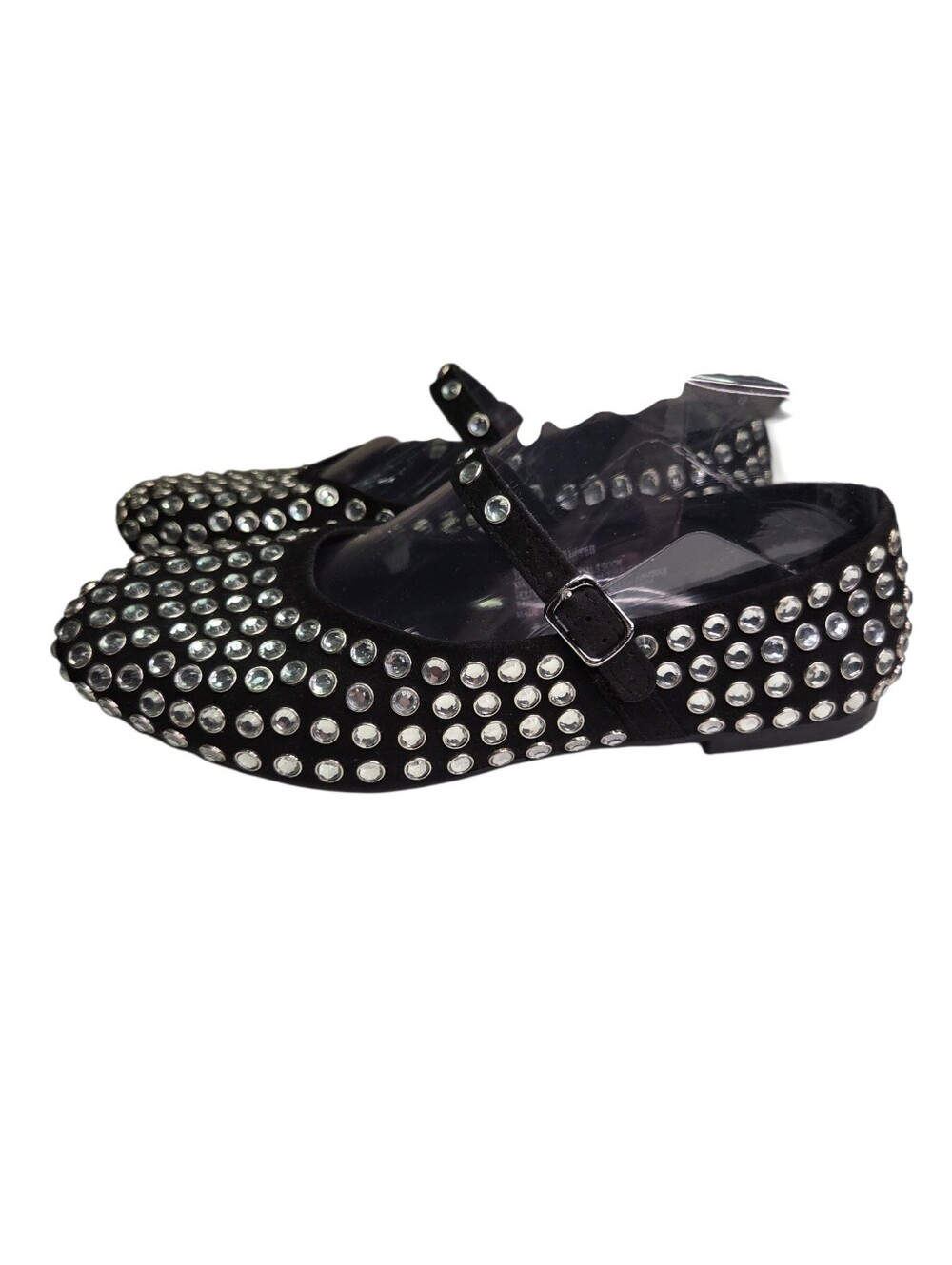 Women's Issa Rhinestone Mary Jane Ballet Flats with Memory Foam Insole Sz6 Black